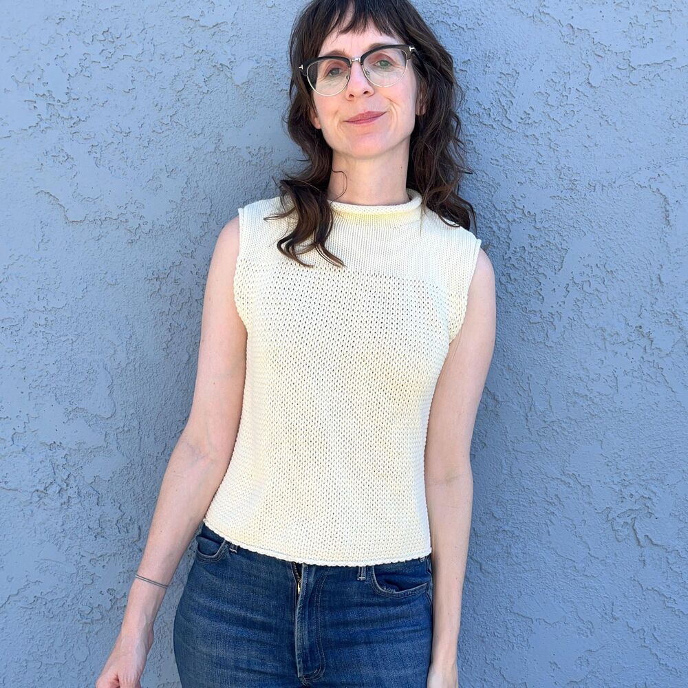 Vintage Sleeveless Sweater Small Cream  Minimalist Style